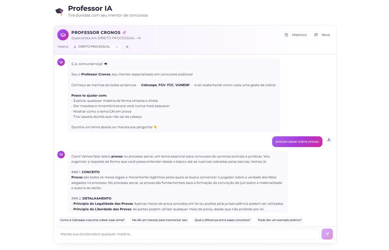 Professor IA do Método Cronos PRO explicando um conteúdo de concurso